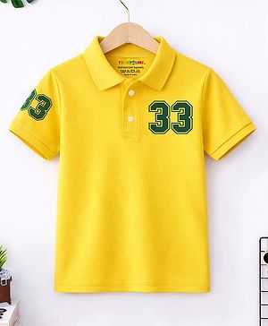 Trampoline Cotton Blend Knit Half Sleeves 33 Numeric Printed Polo Tee - Yellow