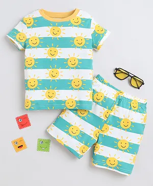 BABY NATION Cotton Knit Half Sleeves Sun
                      Printed Coordinating Tee & Shorts Set - Green
