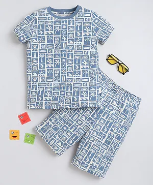 BABY NATION Cotton Knit Half Sleeves Tropical
                      Theme Printed Coordinating Tee & Shorts Set -
                      Blue