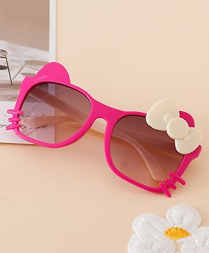 Babyhug Free Size Kitty Face Sunglasses With Bow Applique - Pink & White