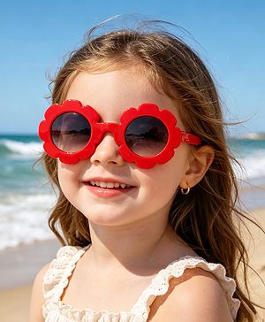 Babyhug Free Size Solid Color Floral Shaped Sunglasses - Red