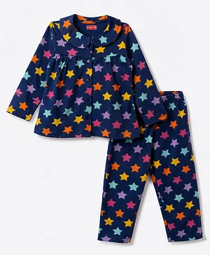 Babyhug Cotton Knit Full Sleeves
                              Peter Pan Collared Top & Pyjama Night
                              Suit Star Print - Navy Blue