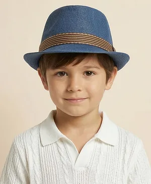 Vritraz Cotton Woven Strip Detailed Hat - Blue - Circumference - 52-56 Cm