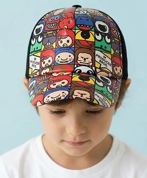 Vritraz Woven Cartoon Printed Baseball Cap - Black -Circumference 52-56 Cm
