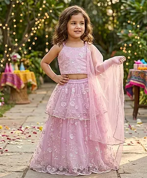 The Magic Wand Woven Sleeeveless
                              Sequins Embellished Floral Designed
                              Lehenga Choli Set With Dupatta - Pink