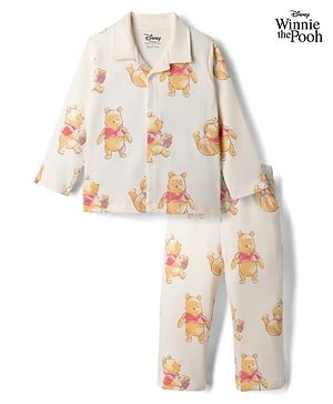 Bonfino Disney Interlock Knit Full Sleeves Co-Ords Shirt & Pyjama Night Suit with Winnie the Pooh Graphics - Offwhite