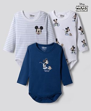 Bonfino Disney 100% Cotton Interlock Knit Full Sleeves With Mickey Mouse Graphic Pack of 3 - White & Blue
