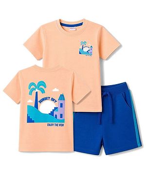 Babyhug 100% Cotton Single Jersey Knit Half Sleeves T-Shirt & Shorts With Tropical Print - Orange