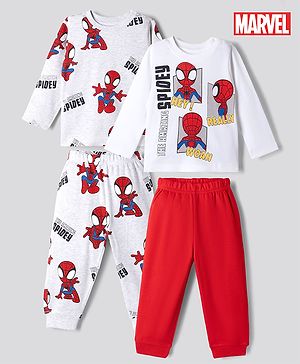 Bonfino Marvel 100% Cotton Interlock Knit Full Sleeves Co-Ords T-Shirt & Pyjama Night Suit with Spider Man Graphics Pack of 2 - White