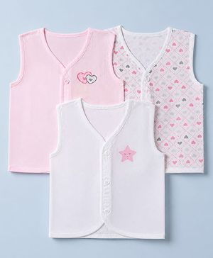 Babyhug 100% Cotton Cambric Woven Jhablas with Hearts Print Pack of 3 in White & Pink
