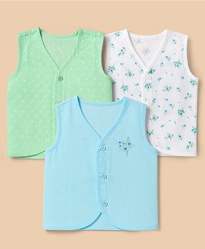 Babyhug 100% Cotton Cambric Woven Jhablas with Floral & Polka Dots Pack of 3 in Blue White & Green