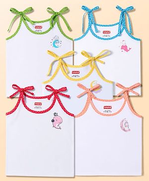 Babyhug 100% Cotton Cambric Woven Sleeveless Tie Knot Unicorn & Animals Printed Jhablas Pack of 5 - White