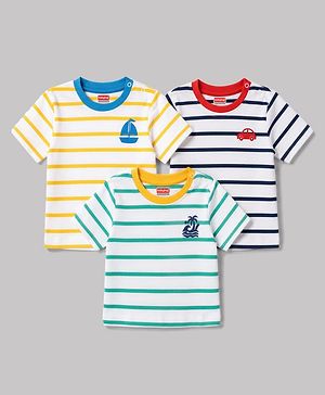 Babyhug 100% Cotton Knit T-Shirts with Graphics Half Sleeves Yellow 0-3 Months Pack of 3