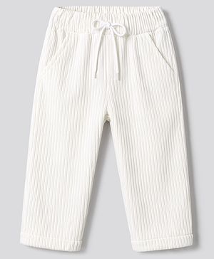Bonfino Woven Full Length Solid Color Corduroy Trousers - Off White