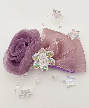 Petite and Posh Floral Applique Detailed Star Beads & Crystals Embellished Hair Clip - Lilac