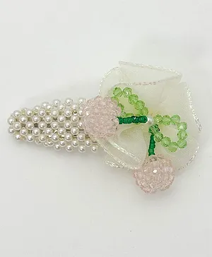 Petite and Posh Cherry Applique Detailed Pearls Embellished Snap Clip - Ivory
