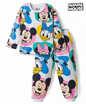 Babyhug Disney Single Jersey Knit Full Sleeves  Minnie & Friends Co-Ords T-Shirt & Pyjama Night Suit - White