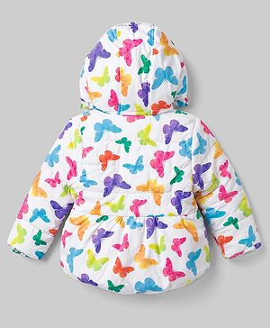 Babyhug Woven Full Sleees Hooded Jacket with Butterfly Print - Pink