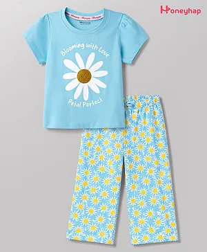 Honeyhap Premium 100% Cotton Knit
                              Half Sleeves T-Shirt & Pyjama Night
                              Suit WIth Bio Finish & Floral Print -
                              Tropical Breeze