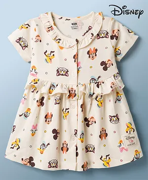CUCUMBER Sinker Knit Half Sleeves
                                  Mickey Mouse & Friends Printed
                                  Frock - Cream