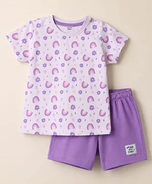 CUCUMBER Sinker Knit Half Sleeves
                              T-Shirt & Shorts Night Suit With
                              Rainbow Print - Lilac