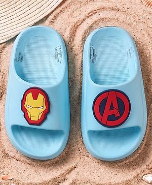 Pine Kids Marvel Slip On Flip Flops With Avengers Iron Man Applique - Light Blue