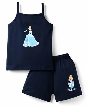 CUCUMBER Sinker Knit Sleeveless
                              T-Shirt & Shorts Night Suit with
                              Cinderella Graphics - Navy
