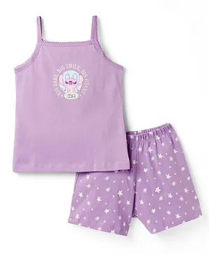 CUCUMBER Sinker Knit Sleeveless
                              T-Shirt & Shorts Night Suit with
                              Monster Graphics - Violet