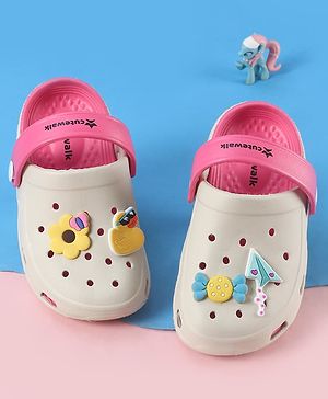 Cute Walk by Babyhug Backstrap Closure Clogs With Floral & Duck Applique - Pink