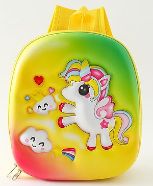 Babyhug Free Size Fashion Backpack With Unicorn Print - Yellow