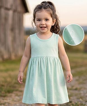 Babyhug 100% Cotton Knit Sleeveless Hearts Printed Frock - Light Green