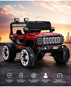 Babyhug Battery Operated Ride On Jeep with Music & LED Lights - Red| USB & AUX Connectivity| Push Button Start| Rechargeable Battery| 3 to 8 Years Boys & Girls| Remote Control| Forward & Reverse
