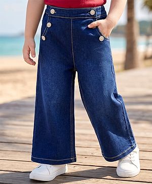 Babyhug Denim Full Length Washed Jeans with Stretch - Blue