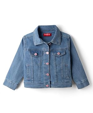 Babyhug Cotton Lycra Denim Jacket with Full Sleeves in Light/Sky Blue