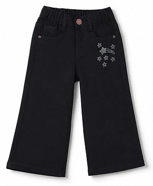 Babyhug Denim Full Length Jeans with Star Embellishment - Black