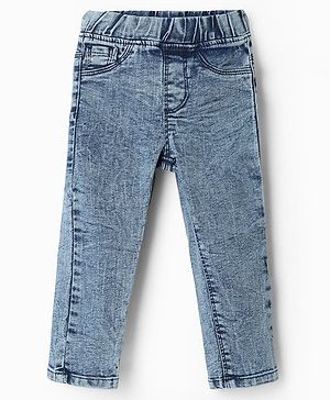 Babyhug Denim Full Length Skinny Fit Jeggings With Stretch - Light Blue