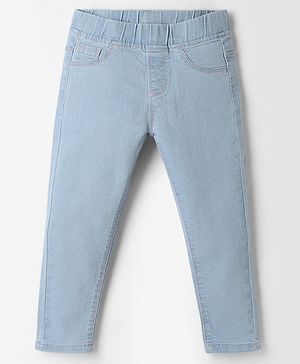 Babyhug Denim Full Length Skinny Fit Jeggings With Stretch - Light Blue