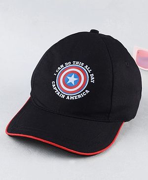 Pine Kids Marvel Cotton Woven Baseball Cap With Captain America Graphics Black - Diameter 17 cm
