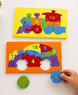 Babyhug Early Learning Educational Foam Number Puzzle Set - Car & Engine Theme| Pack of 2| Colourful Number Recognition Puzzle| Preschool Learning Toy| Fine Motor Skills & Brain Development