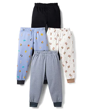 Junior Star Pack Of 4 Solid Striped
                              & Animal Faces Printed Pajamas - Multi
                              Colour