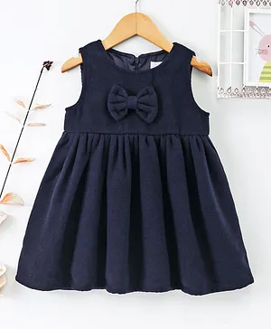 Yiyi Garden Bow Applique Sleeveless Dress - Navy Blue