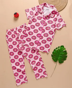 zuniors SSC Cotton Knit Half Sleeves
                              Donut Printed Coordinating Shirt &
                              Pajama Night Suit - Pink