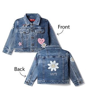 Babyhug Denim Jacket with Full Sleeves and Heart Print in Blue