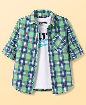 Pine Kids Cotton Woven Checks Shirt Roll Up Sleeves Multi Color 4-5 Years