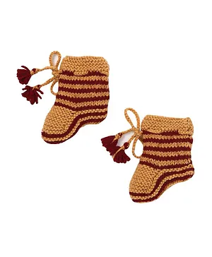 MayRa Knits Striped Pom Pom Design Socks - Brown