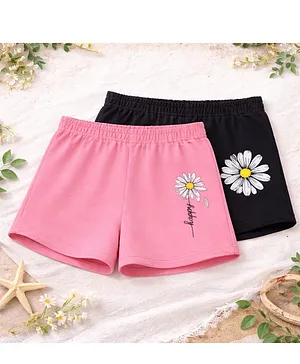 Luke and Lilly Cotton Blend Knit Pack
                              Of 2 Floral Printed Shorts - Pink &
                              Black