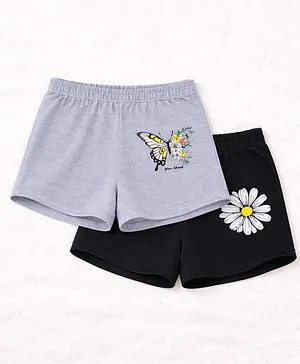 Luke and Lilly Cotton Blend Knit Pack
                              Of 2 Butterfly & Floral Printed Shorts
                              - Melange & Black