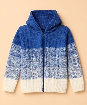 Pine Kids Cable Knit Front Open Sweater with Full Sleeves and Ombre Design in Blue