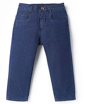 Babyhug Denim Full Length Slim Fit Washed Jeans With Stretch - Dark Blue