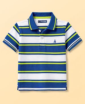 Pine Kids 100% Cotton Knit Half Sleeves Striped Polo T-Shirt - Multicolor